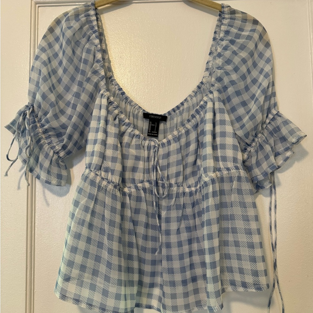 Trendy Blue Checkered Top